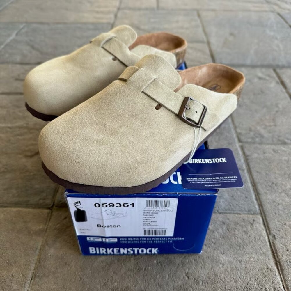 Birkenstock Boston Sandals in Cream and Brown